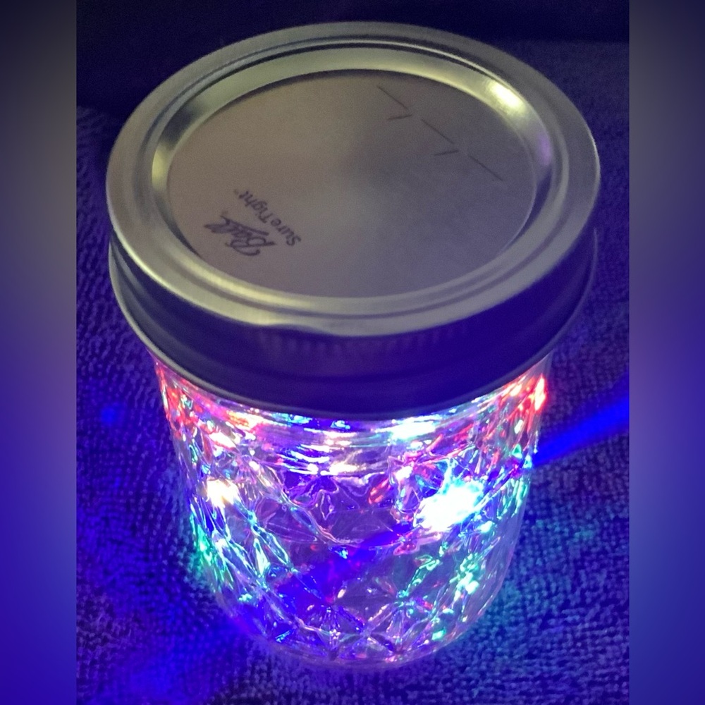 RAINBOW 1/2 PINT MASON JAR w/ LED FAIRY-LIGHTS/HANDMADE/NWT